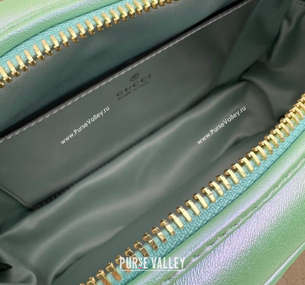 Gucci GG Marmont Small Shoulder Bag in Iridescent Chevron Leather 447632 Green 2024 (DLH-240219016)