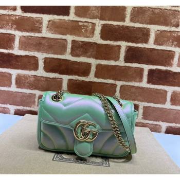 Gucci GG Marmont Mini Bag in Iridescent Chevron Leather 446744 Green 2024 (DLH-240219020)