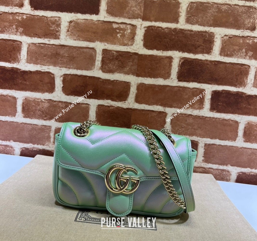 Gucci GG Marmont Mini Bag in Iridescent Chevron Leather 446744 Green 2024 (DLH-240219020)