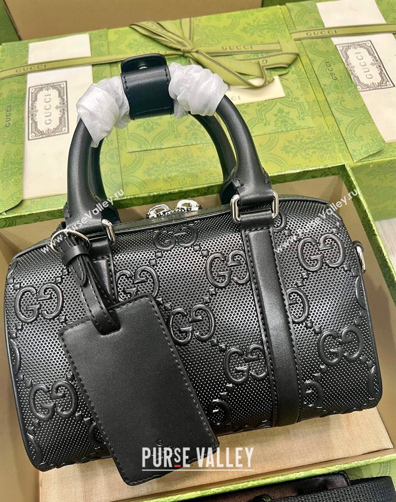 Gucci Jumbo GG Perforated Leather Mini Duffle bag 725292 Black 2024 (DLH-240219022)