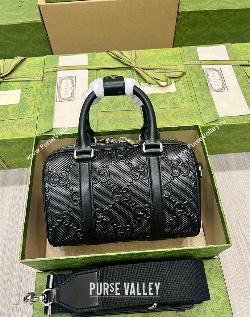 Gucci Jumbo GG Perforated Leather Mini Duffle bag 725292 Black 2024 (DLH-240219022)