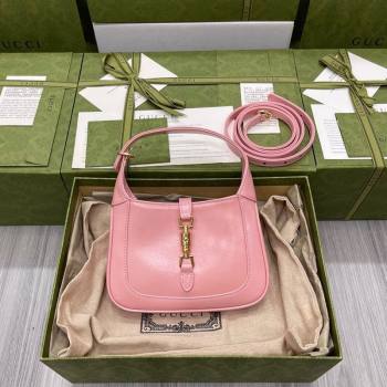 Gucci Jackie 1961 Shiny Leather Mini Hobo Bag 637091 Pink 2024 (DLH-240219023)