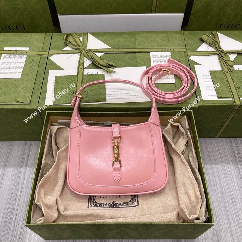 Gucci Jackie 1961 Shiny Leather Mini Hobo Bag 637091 Pink 2024 (DLH-240219023)