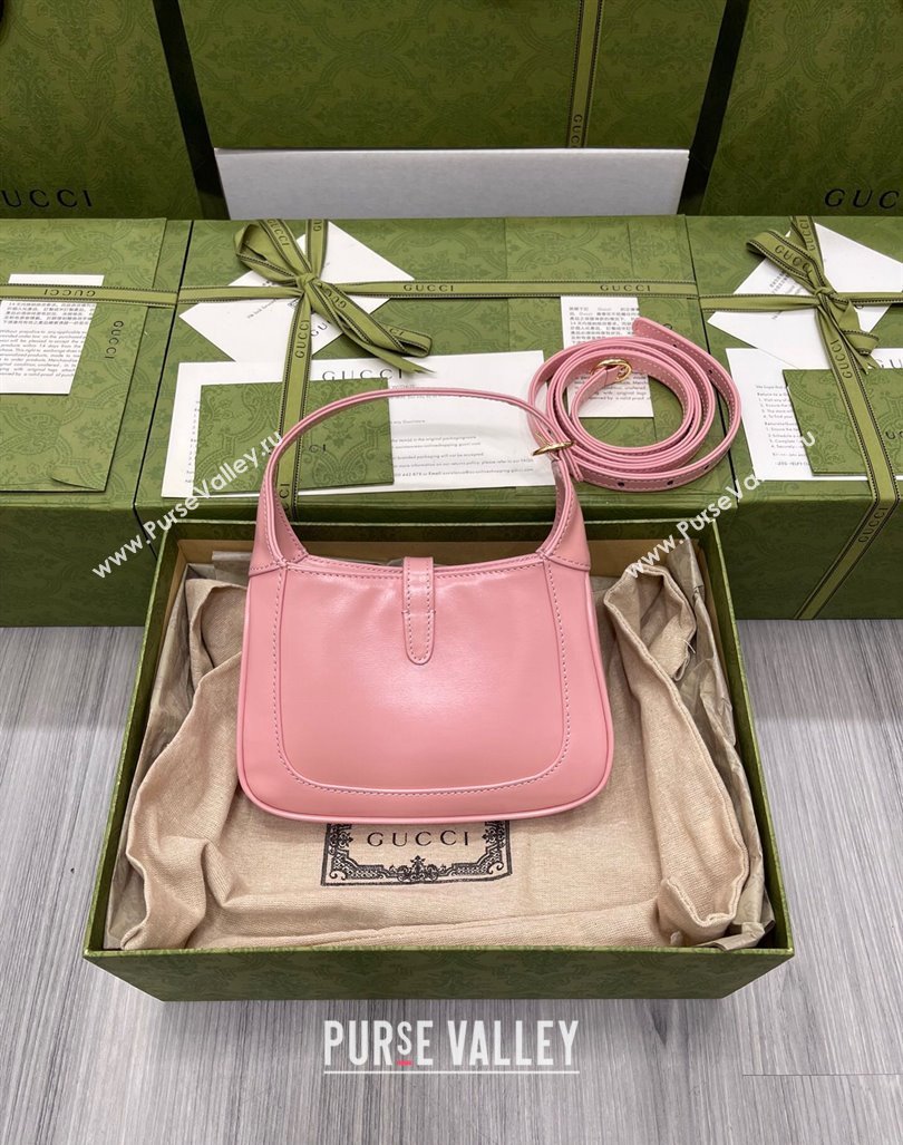 Gucci Jackie 1961 Shiny Leather Mini Hobo Bag 637091 Pink 2024 (DLH-240219023)