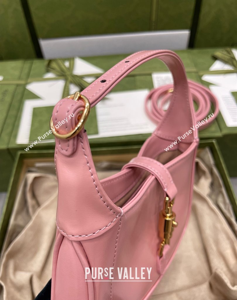 Gucci Jackie 1961 Shiny Leather Mini Hobo Bag 637091 Pink 2024 (DLH-240219023)