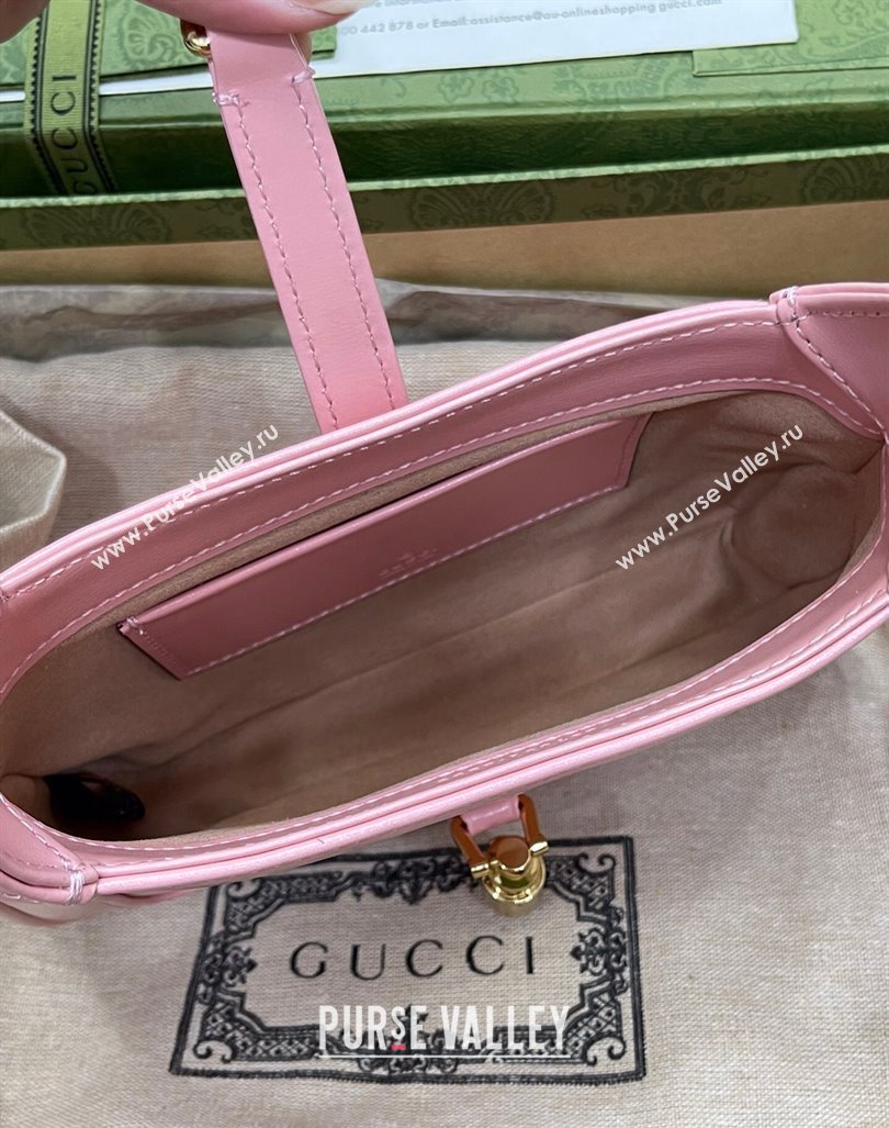 Gucci Jackie 1961 Shiny Leather Mini Hobo Bag 637091 Pink 2024 (DLH-240219023)