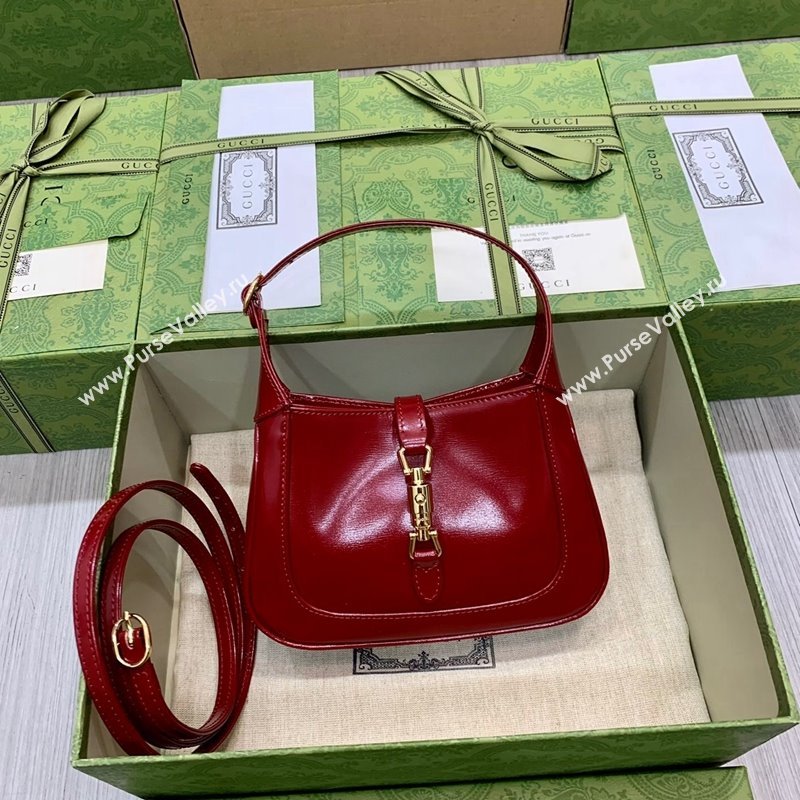 Gucci Jackie 1961 Shiny Leather Mini Hobo Bag 637091 Red 2024 (DLH-240219024)