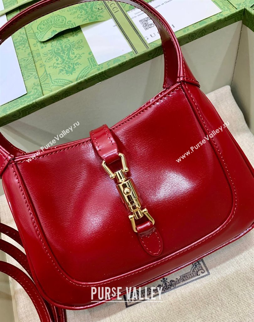 Gucci Jackie 1961 Shiny Leather Mini Hobo Bag 637091 Red 2024 (DLH-240219024)