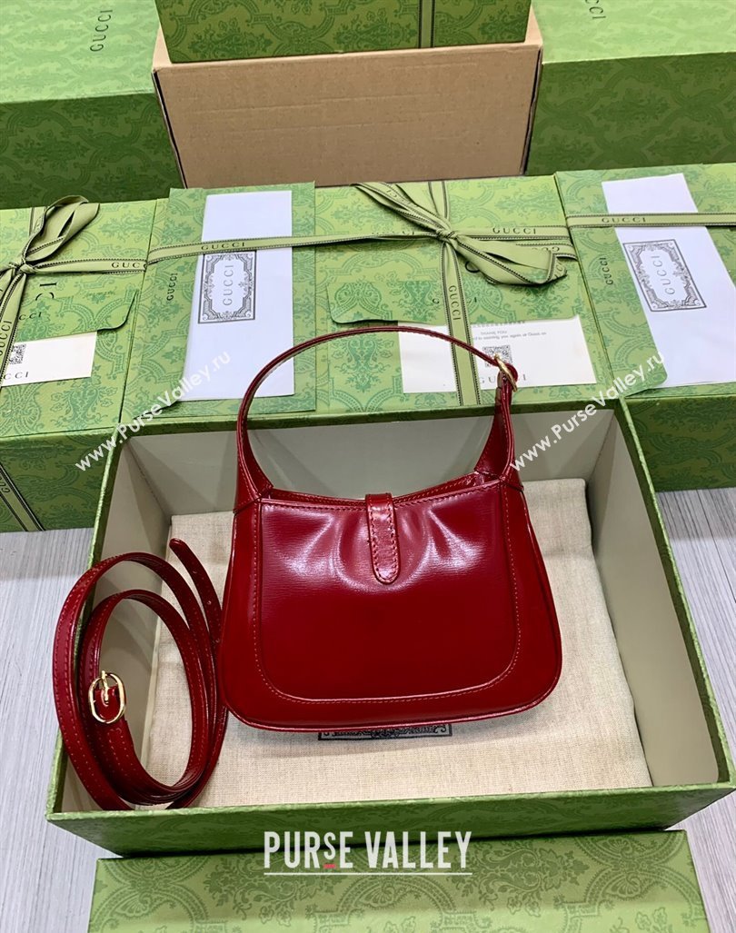 Gucci Jackie 1961 Shiny Leather Mini Hobo Bag 637091 Red 2024 (DLH-240219024)