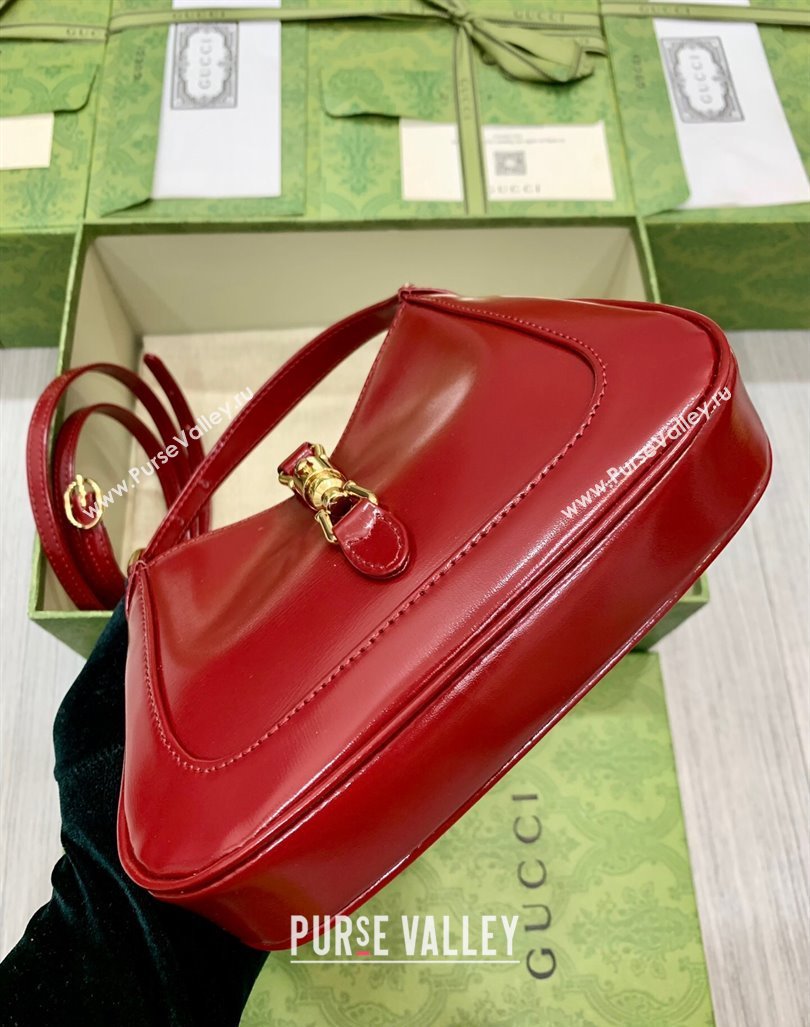 Gucci Jackie 1961 Shiny Leather Mini Hobo Bag 637091 Red 2024 (DLH-240219024)