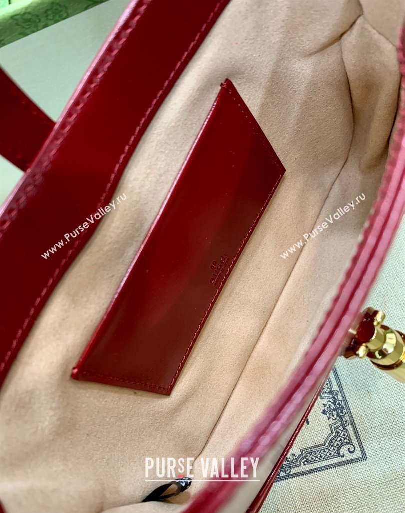 Gucci Jackie 1961 Shiny Leather Mini Hobo Bag 637091 Red 2024 (DLH-240219024)