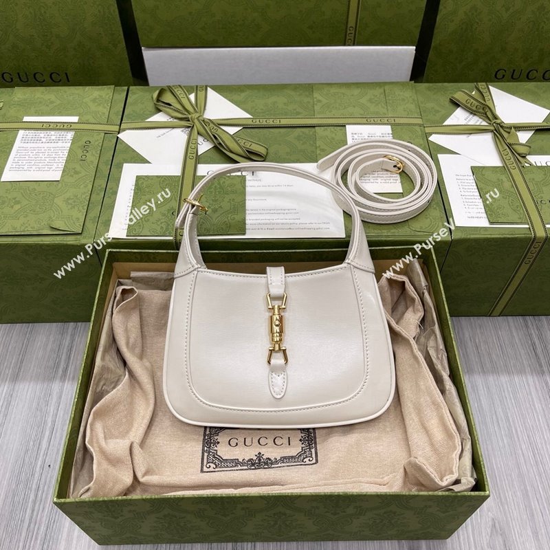 Gucci Jackie 1961 Shiny Leather Mini Hobo Bag 637091 White 2024 (DLH-240219025)