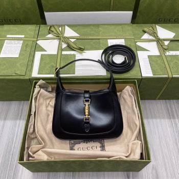 Gucci Jackie 1961 Shiny Leather Mini Hobo Bag 637091 Black 2024 (DLH-240219026)