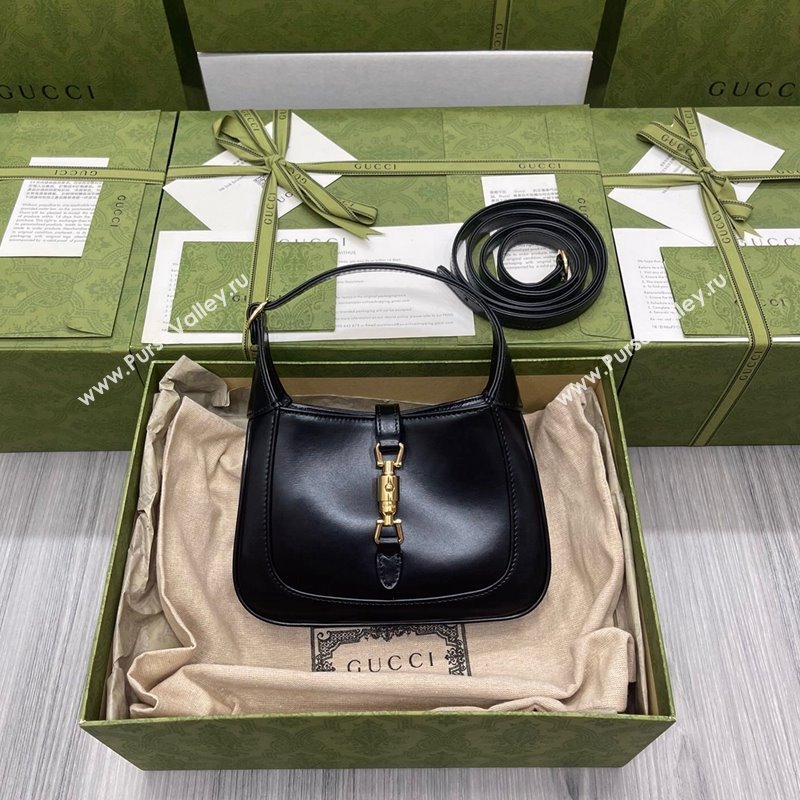 Gucci Jackie 1961 Shiny Leather Mini Hobo Bag 637091 Black 2024 (DLH-240219026)