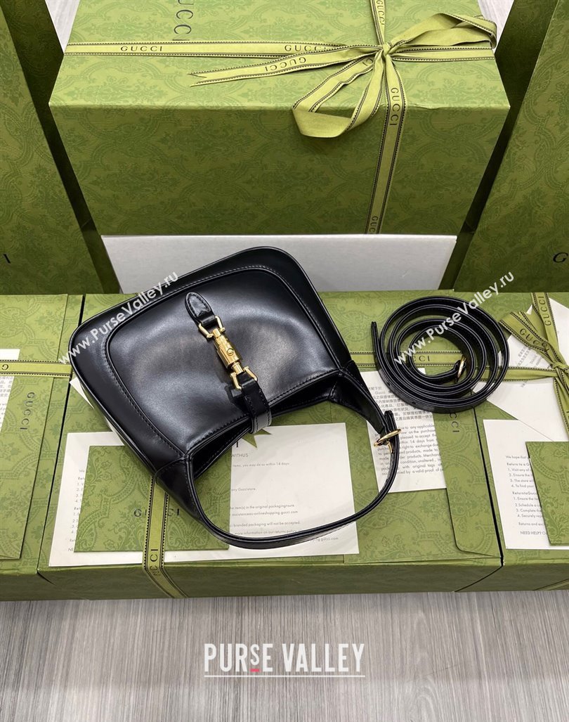 Gucci Jackie 1961 Shiny Leather Mini Hobo Bag 637091 Black 2024 (DLH-240219026)