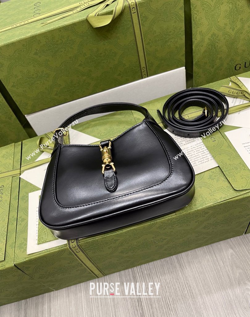 Gucci Jackie 1961 Shiny Leather Mini Hobo Bag 637091 Black 2024 (DLH-240219026)