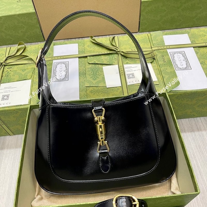 Gucci Jackie 1961 Shiny Leather Small Hobo Bag ‎636709 Black 2024 (DLH-240219027)