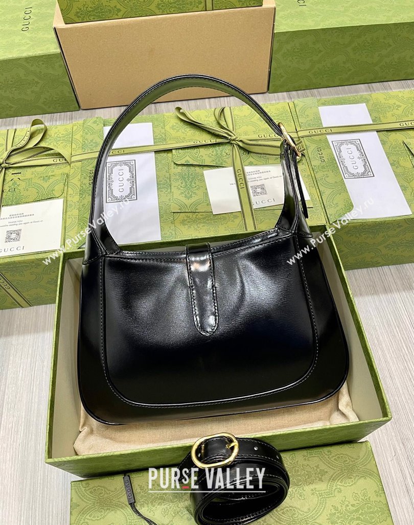 Gucci Jackie 1961 Shiny Leather Small Hobo Bag ‎636709 Black 2024 (DLH-240219027)