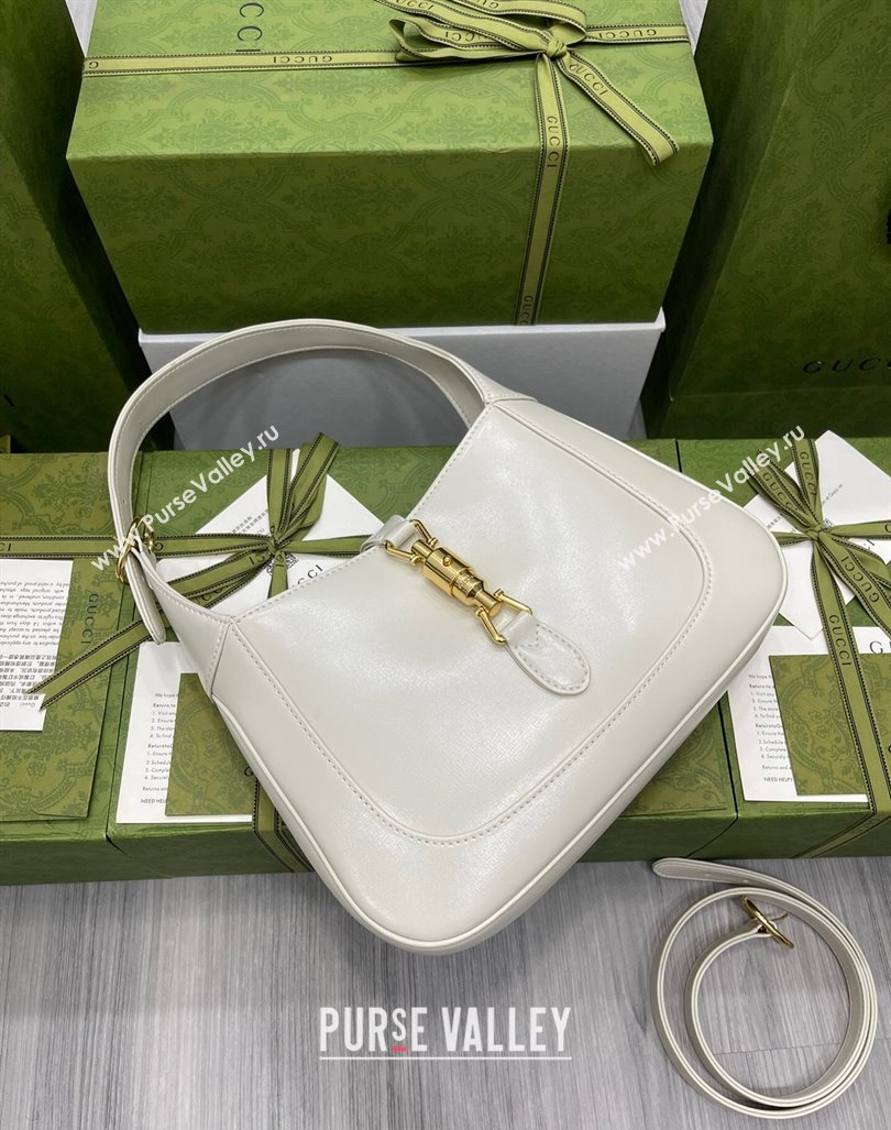 Gucci Jackie 1961 Shiny Leather Small Hobo Bag ‎636709 White 2024 (DLH-240219028)