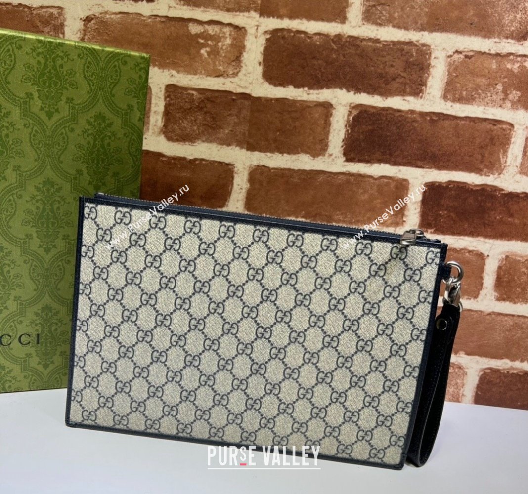 Gucci GG Supreme Canvas Pouch with Interlocking G 672953 Blue 2024 (DLH-240219034)