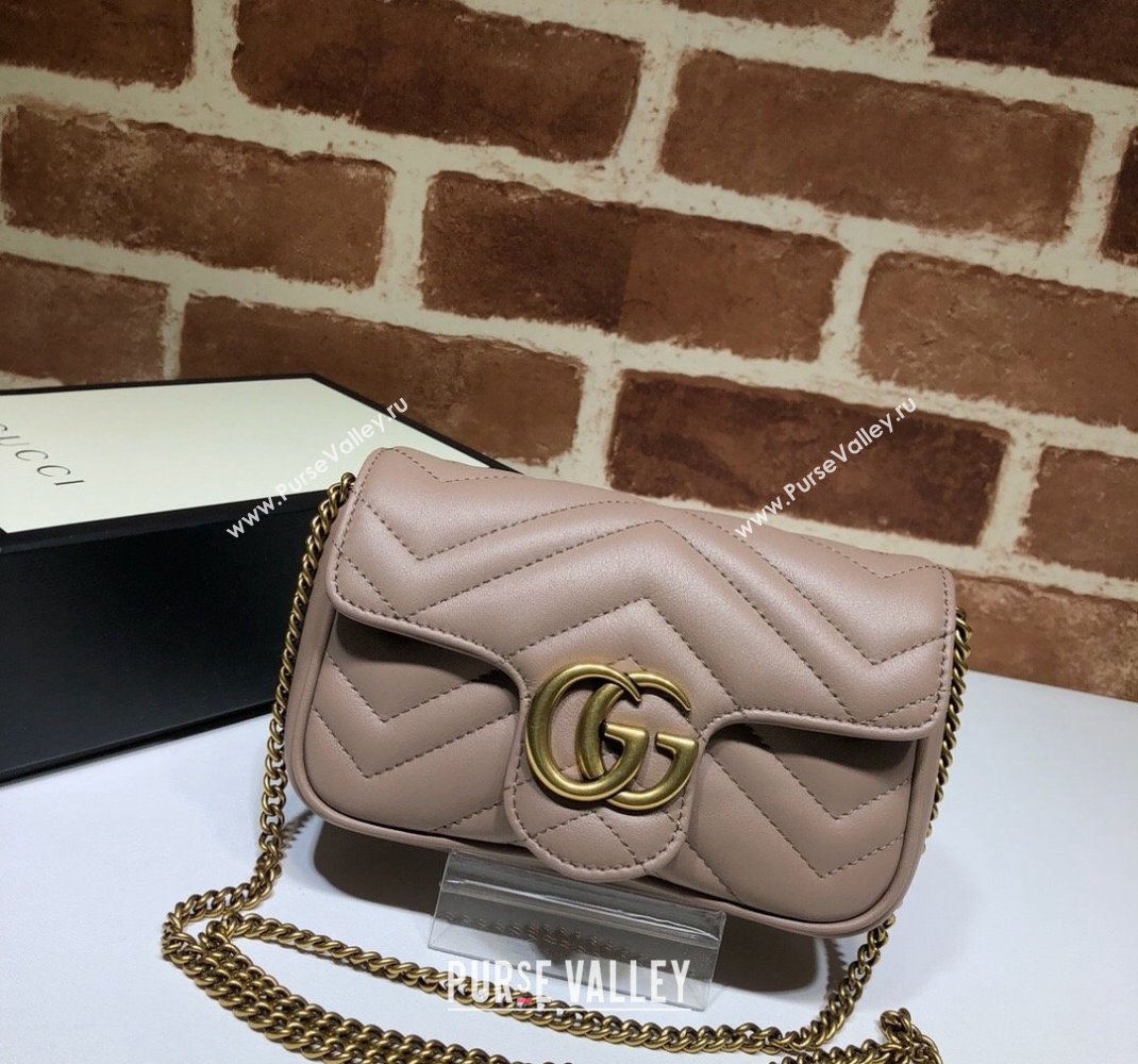 Gucci GG Marmont Matelasse Leather Super Mini Bag ‎476433 Dark Nude 2024 (DLH-240219007)