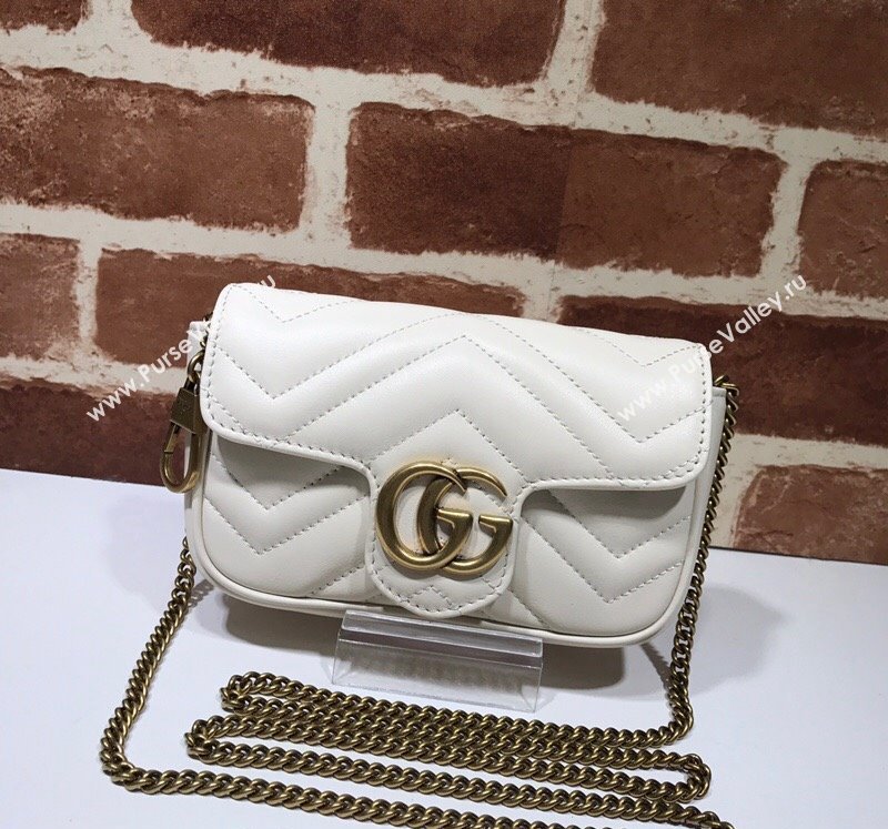 Gucci GG Marmont Matelasse Leather Super Mini Bag ‎476433 White 2024 (DLH-240219010)