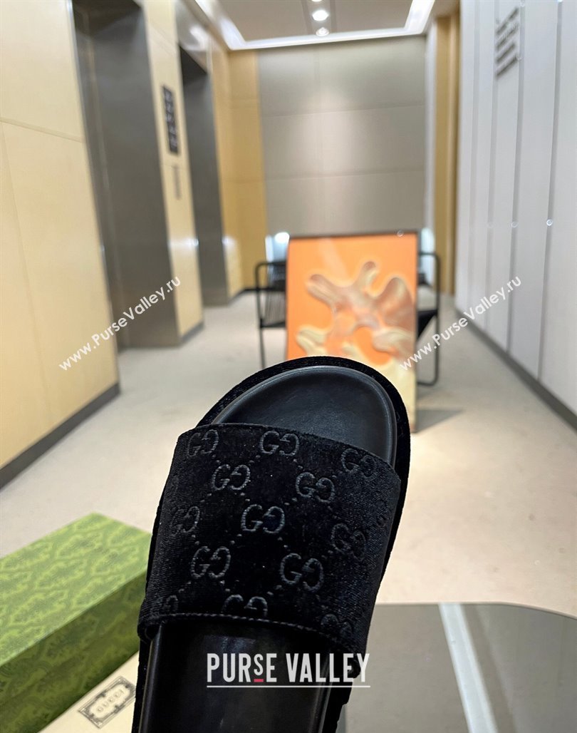 Gucci GG Velvet Platform Slide Sandal 5.5cm Black 2024 0316 (MD-240316014)