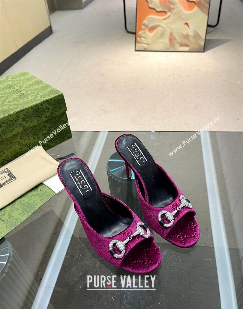 Gucci Horsebit 1955 High Heel Slide Sandals 9.5cm in GG Velvet Purple 2024 (MD-240316002)