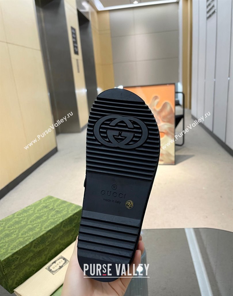 Gucci GG Velvet Platform Slide Sandal 5.5cm Black 2024 0316 (MD-240316014)