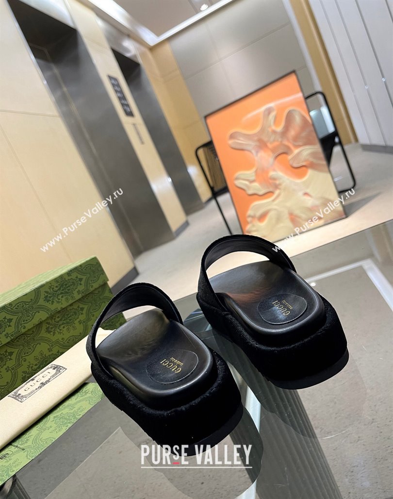 Gucci GG Velvet Platform Slide Sandal 5.5cm Black 2024 0316 (MD-240316014)