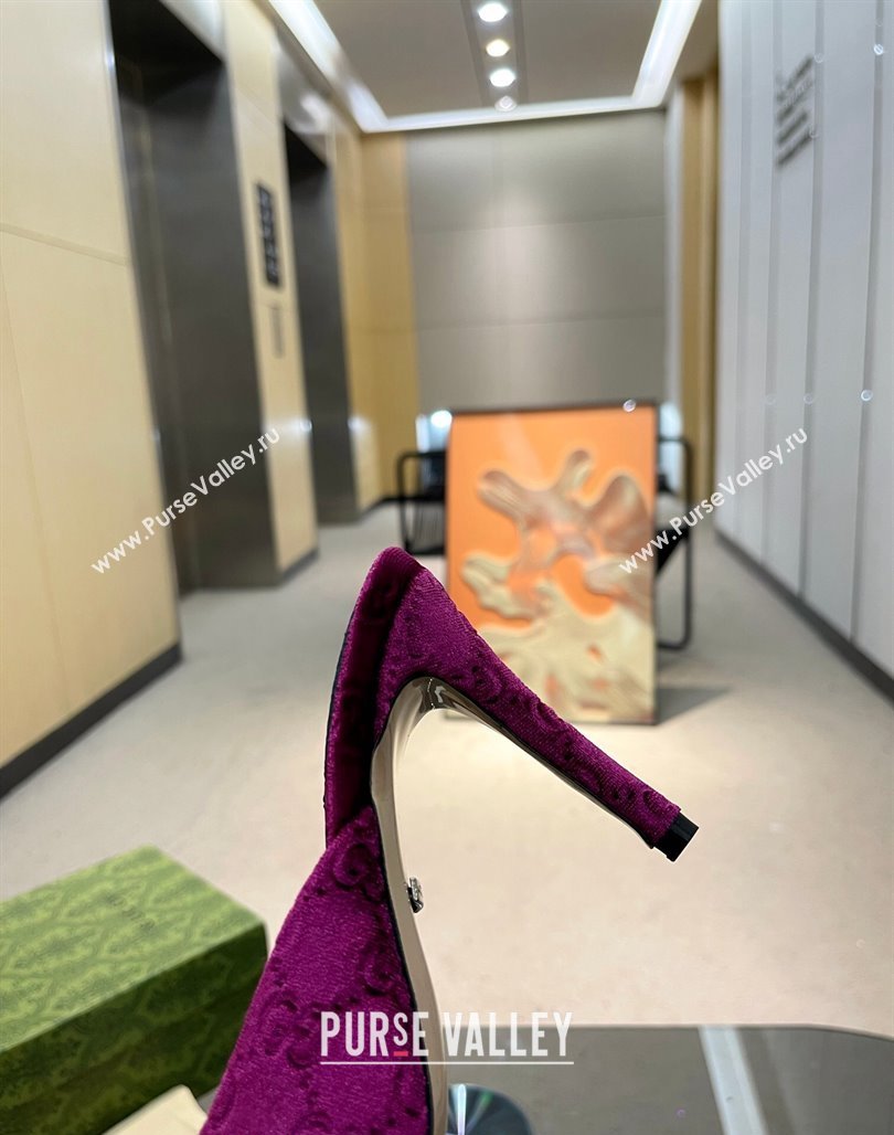 Gucci Horsebit 1955 High Heel Slide Sandals 9.5cm in GG Velvet Purple 2024 (MD-240316002)