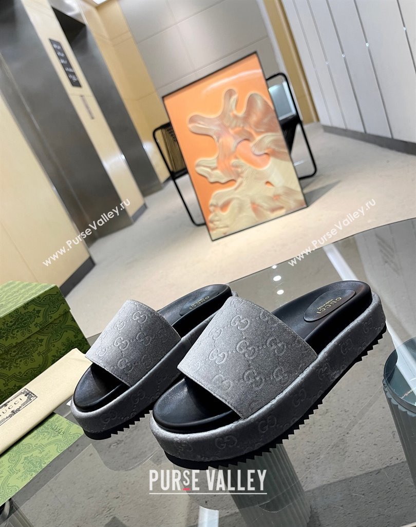 Gucci GG Velvet Platform Slide Sandal 5.5cm Grey 2024 0316 (MD-240316016)