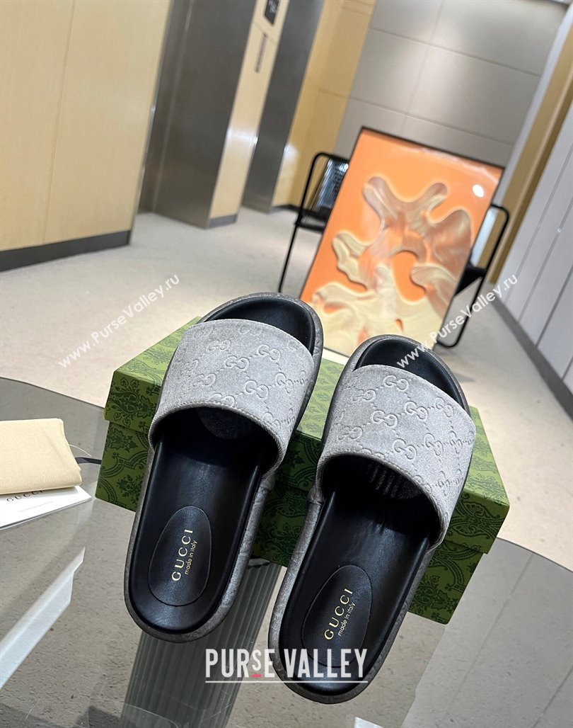 Gucci GG Velvet Platform Slide Sandal 5.5cm Grey 2024 0316 (MD-240316016)