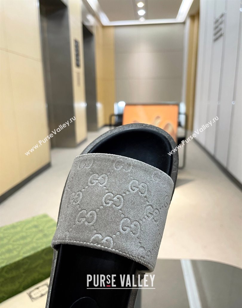 Gucci GG Velvet Platform Slide Sandal 5.5cm Grey 2024 0316 (MD-240316016)