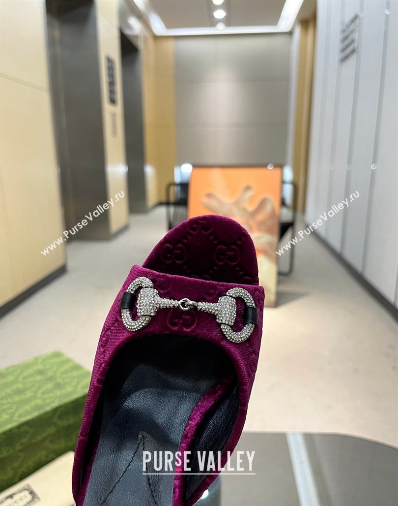 Gucci Horsebit 1955 High Heel Slide Sandals 9.5cm in GG Velvet Purple 2024 (MD-240316002)