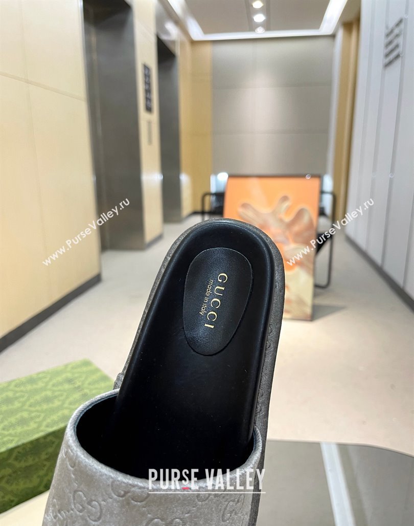 Gucci GG Velvet Platform Slide Sandal 5.5cm Grey 2024 0316 (MD-240316016)