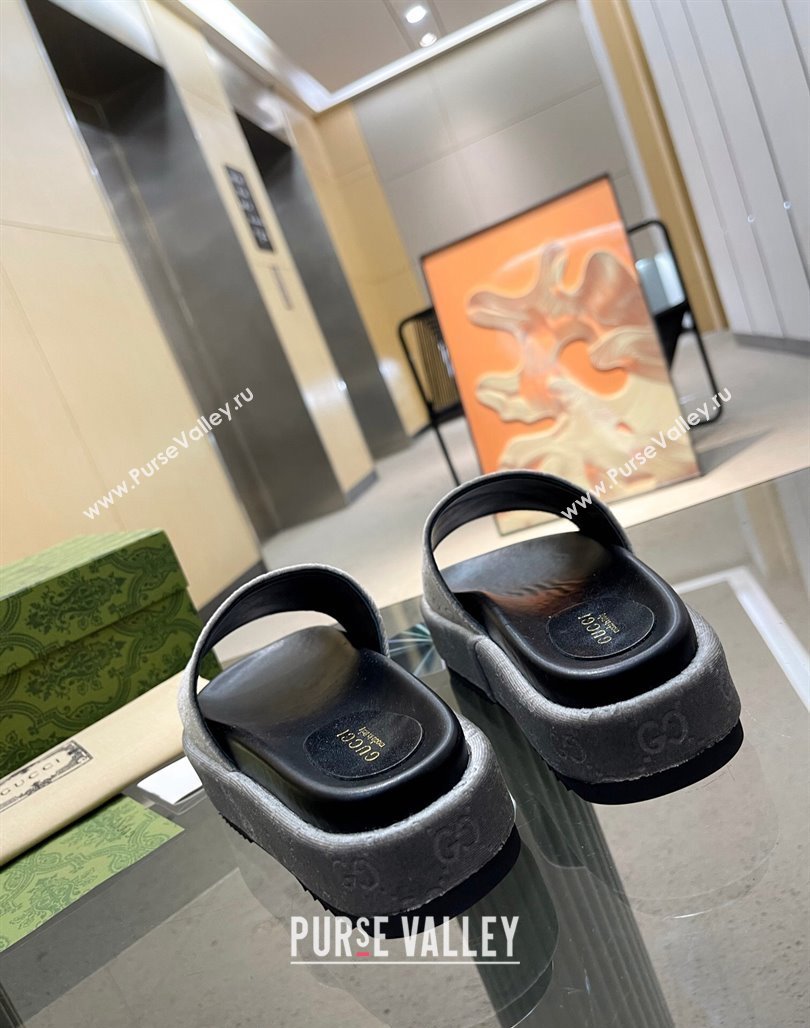 Gucci GG Velvet Platform Slide Sandal 5.5cm Grey 2024 0316 (MD-240316016)