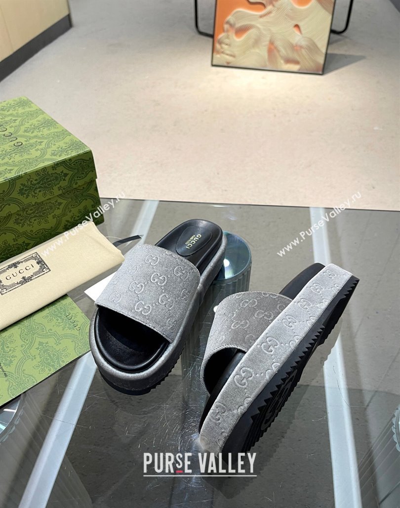 Gucci GG Velvet Platform Slide Sandal 5.5cm Grey 2024 0316 (MD-240316016)
