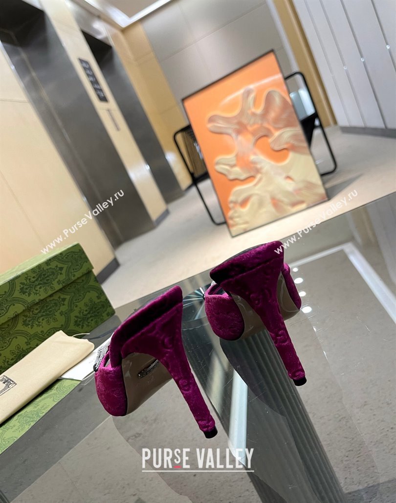Gucci Horsebit 1955 High Heel Slide Sandals 9.5cm in GG Velvet Purple 2024 (MD-240316002)