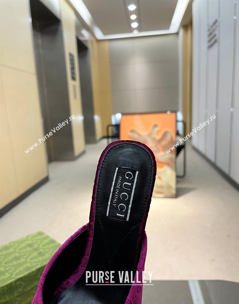 Gucci Horsebit 1955 High Heel Slide Sandals 9.5cm in GG Velvet Purple 2024 (MD-240316002)