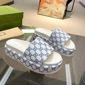 Gucci GG Platform Slide Sandal 5.5cm White/Blue 2024 0316 (MD-240316019)
