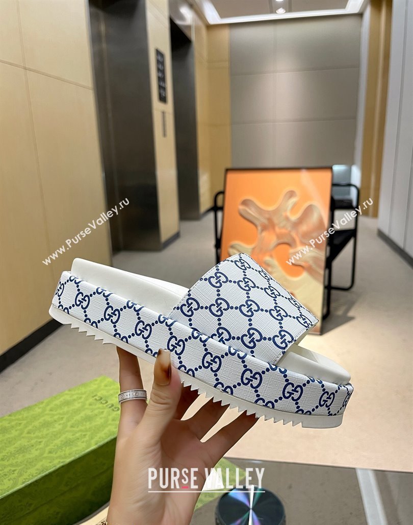 Gucci GG Platform Slide Sandal 5.5cm White/Blue 2024 0316 (MD-240316019)
