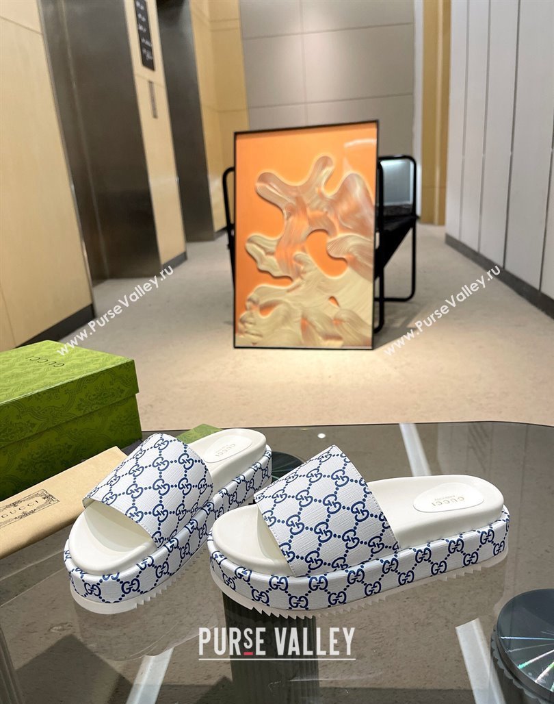 Gucci GG Platform Slide Sandal 5.5cm White/Blue 2024 0316 (MD-240316019)