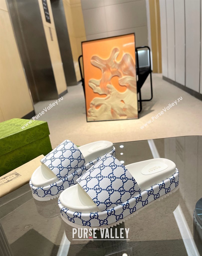 Gucci GG Platform Slide Sandal 5.5cm White/Blue 2024 0316 (MD-240316019)