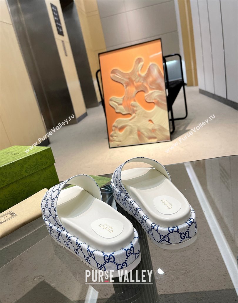Gucci GG Platform Slide Sandal 5.5cm White/Blue 2024 0316 (MD-240316019)