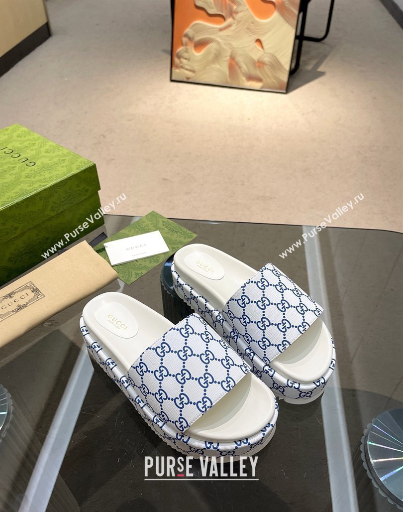 Gucci GG Platform Slide Sandal 5.5cm White/Blue 2024 0316 (MD-240316019)