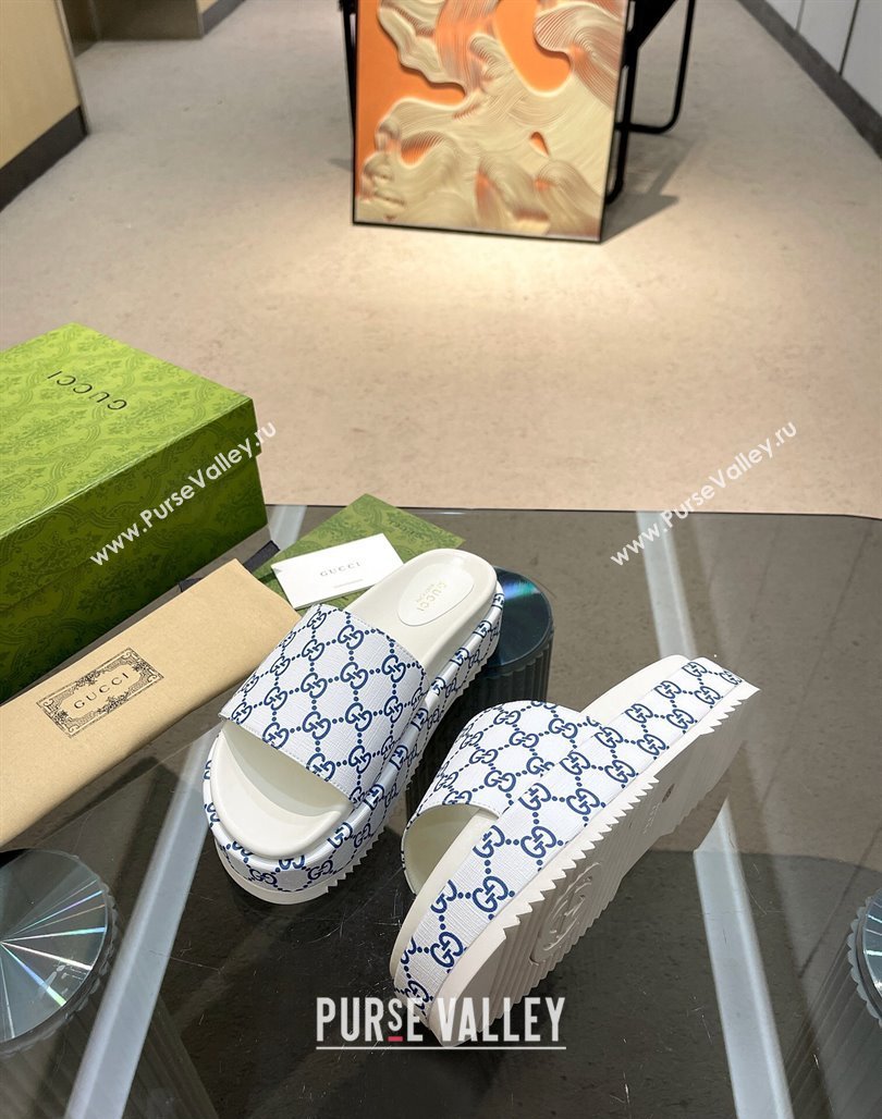 Gucci GG Platform Slide Sandal 5.5cm White/Blue 2024 0316 (MD-240316019)