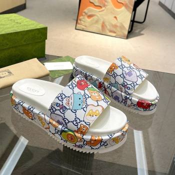 Gucci Animal Print GG Canavs Platform Slide Sandal 5.5cm White 2024 0316 (MD-240316020)