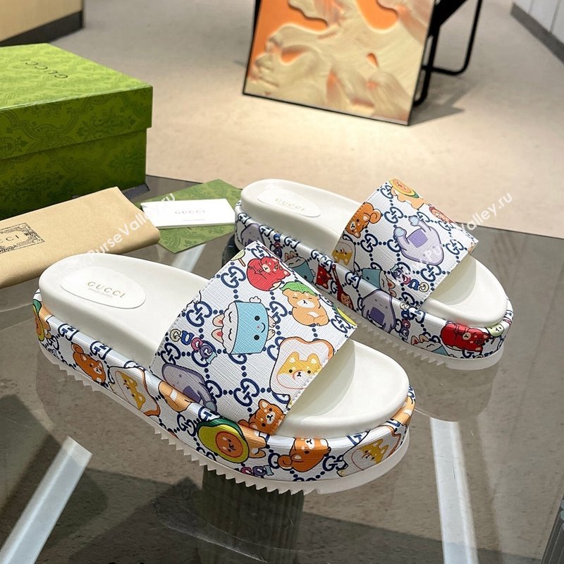 Gucci Animal Print GG Canavs Platform Slide Sandal 5.5cm White 2024 0316 (MD-240316020)