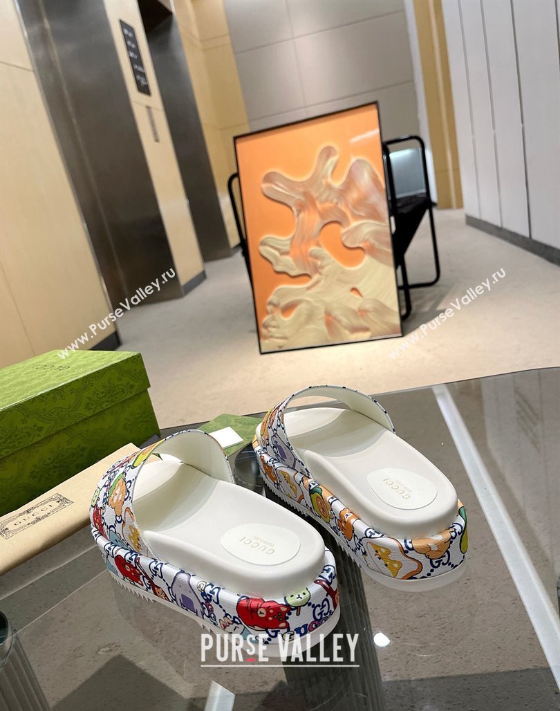 Gucci Animal Print GG Canavs Platform Slide Sandal 5.5cm White 2024 0316 (MD-240316020)